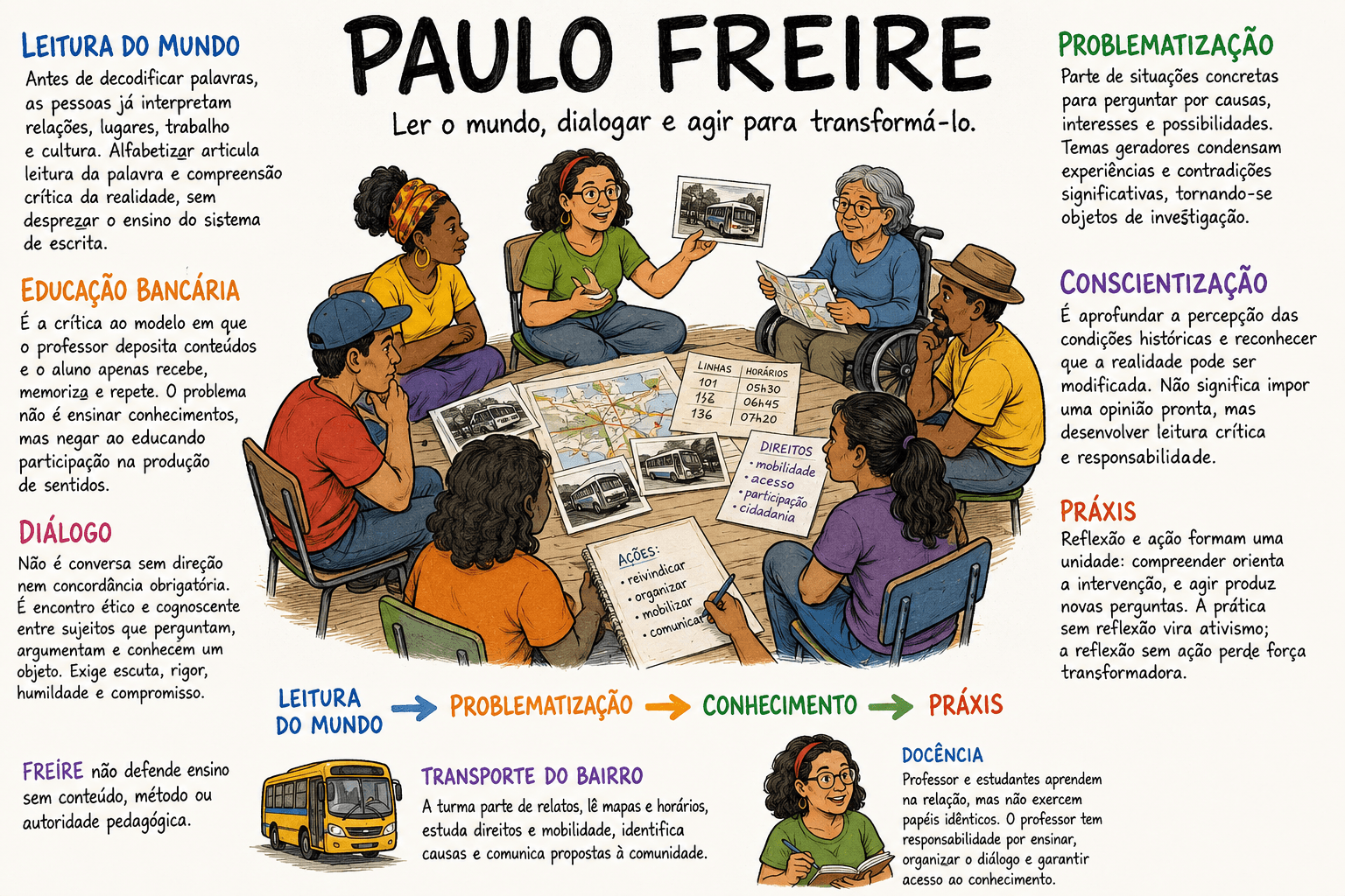 Mapa de Paulo Freire: leitura do mundo, diálogo e conscientização